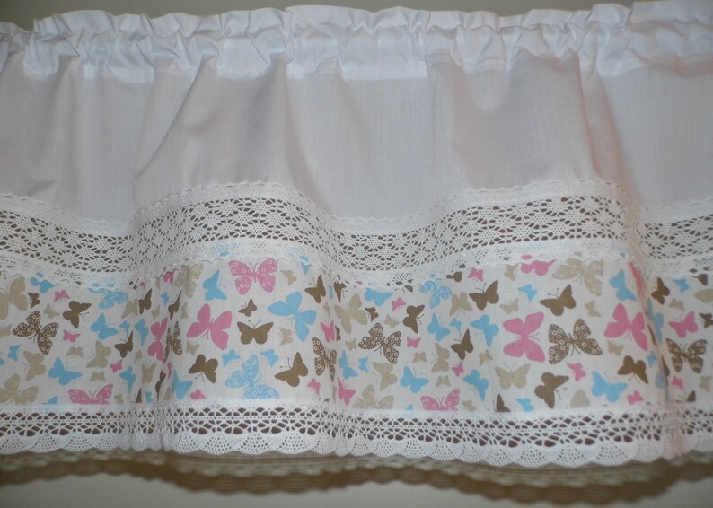 Spring design with butterflies / panel curtain with lace country house style image 3