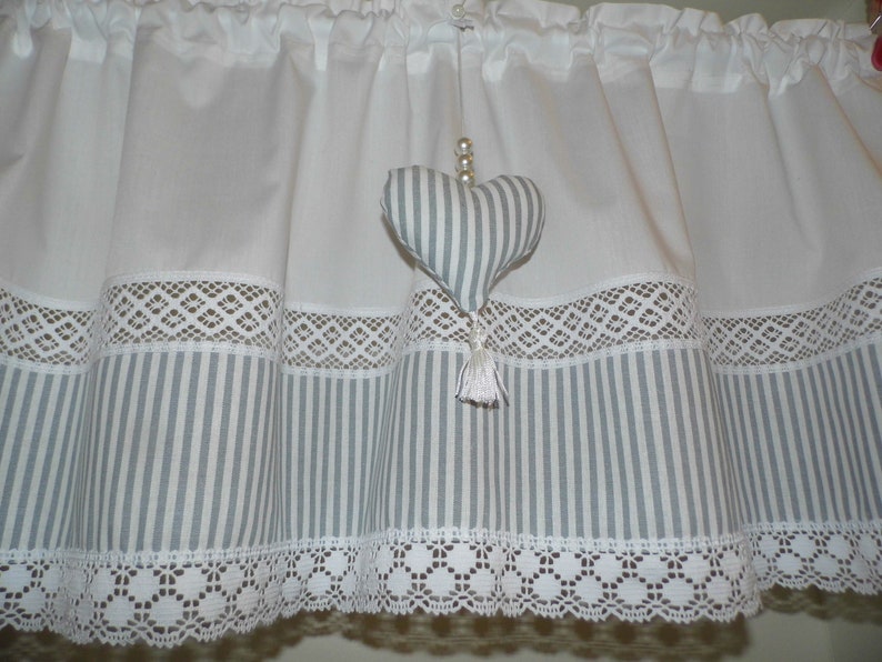 Beautiful panel curtain country house style stripes TAUPE or GRAY with heart grau