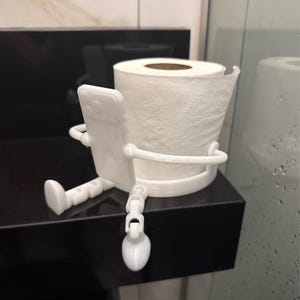 Funny Articulated Toilet Paper Holder STL, Bathroom Tissue Roll Organizer with iPhone Shelf, Clever Restroom Gadget, Printable STL File