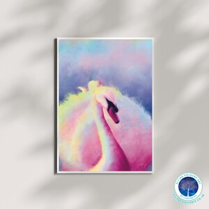 Swan's Dream - amoureux de la nature, lac élégant, chaud, doux, rêveur, impression d'art mural, carte, décoration d'intérieur, par Lingyee Fu