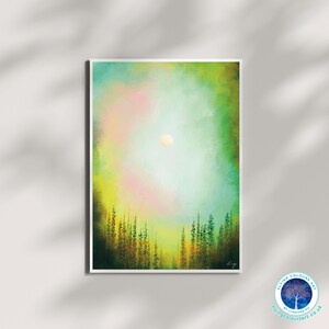 Abstract 03 Volle maan in groene lucht boven tropisch bos - Dromerige muurkunst posterkaart woondecoratie door Lingyee Fu