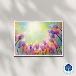 Été - Fleurs fleuries, ciel coloré, temps chaud, art mural de rêve, impression d'affiches, carte, décoration d'intérieur, par Lingyee Fu