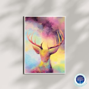 Oh My Deer - Cerf céleste protection spirituelle Harry Potter Patronus rêveur art mural impression affiche carte décoration d'intérieur par Lingyee Fu