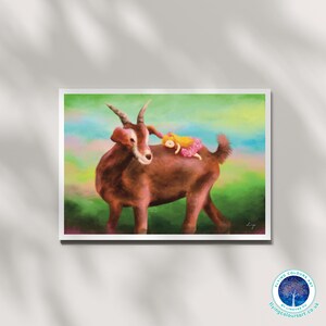 Un amoureux des petites chèvres : tu es mon trésor ! Animal Love Nature Mountain Climber Art mural rêveur, impression d'affiches, carte, décoration d'intérieur, par Lingyee Fu