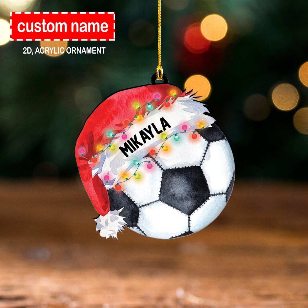 Christmas Lights Soccer Ball Ornament, Soccer Ball With Santa Hat Ornament, Soccer Lover Gift
