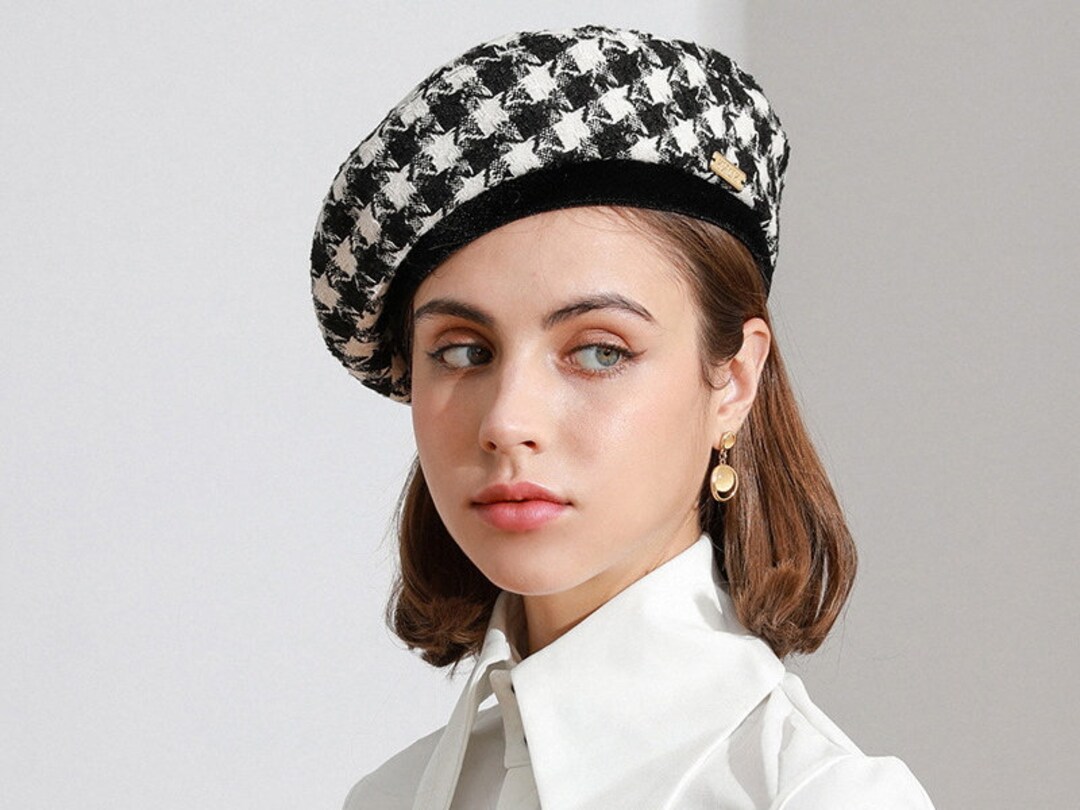 Black and White Checkered Cap, Duck Tongue Cap, Beret, French Beret