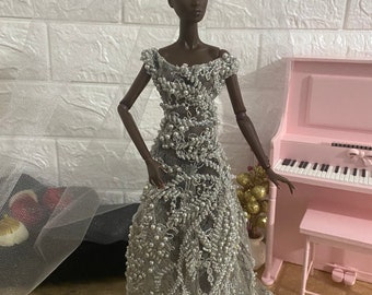 Grey dress for fashion royalty dolls -integrity doll evening dress