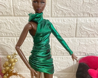Shiny green dress for fashion royalty/ nuface dolls -integrity doll dress