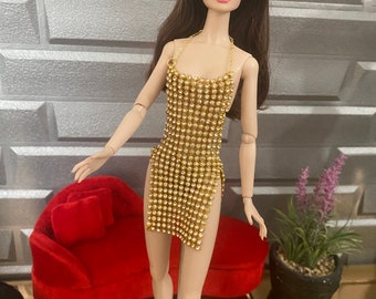 Gold shiny dress for poppyparker dolls-integrity doll clothe