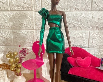 Shiny green dress for fashion royalty dolls-integrity doll clothes