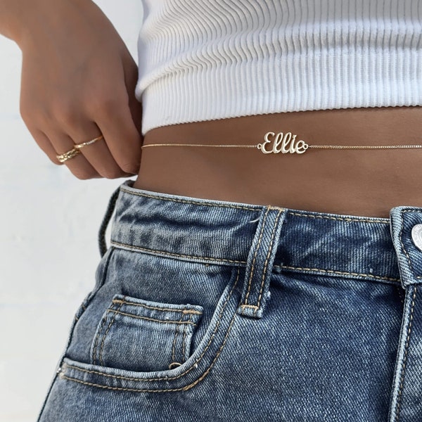 Custom Name Belly Chain, Personalized Waist Chain, Summer Body Jewelry