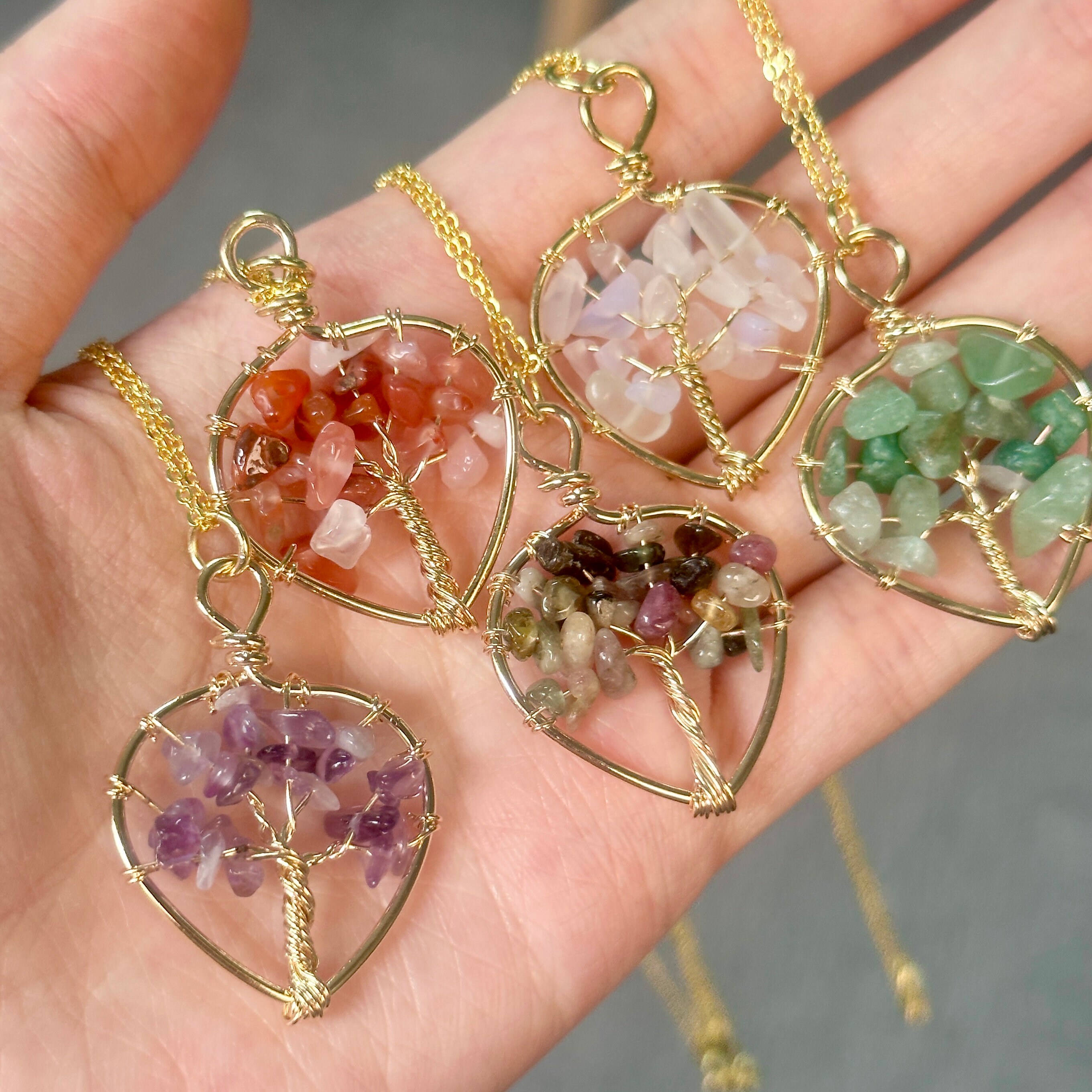 【最終値下げ】Life RIPPLE LONG NECKLACE Tree Life Quartz Crystal Pendant Necklace Chakra Gemstone