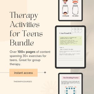 Paquete de actividades terapéuticas para adolescentes: más de 30 ejercicios terapéuticos para adolescentes, terapia de grupo, ejercicios y hojas de trabajo para terapia, herramientas terapéuticas.