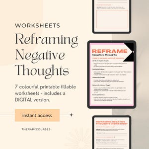 Reframing Negative Thoughts Worksheet pdf - Positive Self-talk Worksheet, Reframing Negative Thoughts Activity, Examples, Therapist Resource