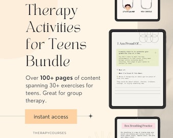 Therapy Activities for Teens Worksheets: Bundles CBT, ACT, DBT Exercises for Groups and Individuals, Therapy Tools, Counselling Resources