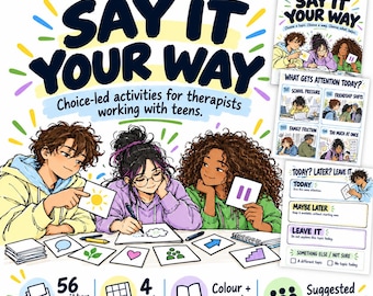 Get Quiet Teenagers Talking: Say it Your Way Card Game, Session Choice Toolkit, Teen Mental Health Games, Adolescent Therapist Resource