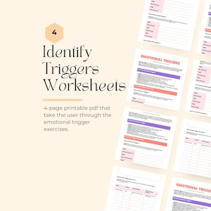 Arbeitsblatt für emotionale auslösende Belastungen: Identifizieren Sie Belastungsauslöser und lernen Sie Bewältigungsfähigkeiten, PTBS, Arbeit mit Belastungsauslösern, Therapie-Werkzeuge, beratende Ressourcen