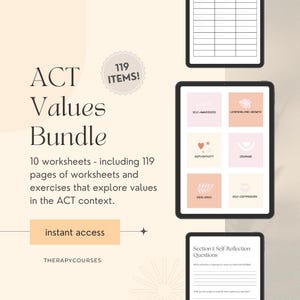 ACT Workbook ACT Values Bundle - Core Values, Values List pdf, Life Domains, Values Clarification, Values Sorting, Exercises, Therapy Tools
