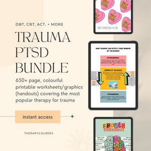 Trauma Worksheets Bundle - PTSD Worksheets, Trauma Worksheets pdf for adults, ACT, EMDR, tf-cbt, dbt, Healing Trauma, Worksheets for Trauma