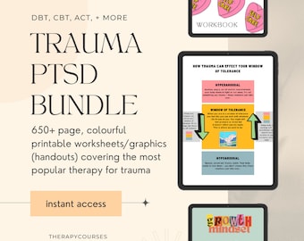 Bundel traumawerkbladen - PTSS-werkbladen, traumawerkbladen pdf voor volwassenen, ACT, EMDR, tf-cbt, dbt, Healing Trauma, Counseling Resources