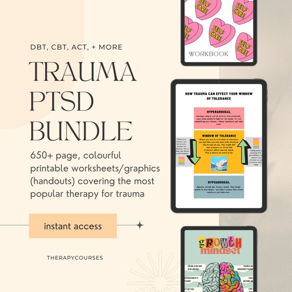 Trauma Worksheets Bundle - PTSD Worksheets, Trauma Worksheets pdf for adults, ACT, EMDR, tf-cbt, dbt, Healing Trauma, Counselling Resources