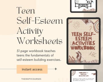 Self-Esteem Activities for Teens Worksheets - Therapy Tools, Handouts, Exercises, Groups, Adolescent Build Confidence, Counselling Resources