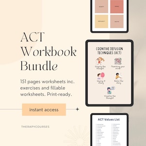 ACT Worksheets: Acceptance & Commitment Exercises Handouts, Therapy Tools Counselling Resources, Psychology