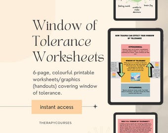 Worksheets Window of Tolerance: trauma, PTSS, hyper/hypoarousal, therapiehulpmiddelen, counseling, afdrukbare hand-outs