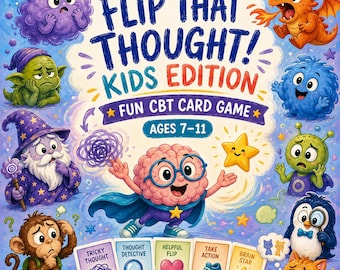 Flip that Thought! Kids Edition CBT Therapy Game for Children, Therapy Tool Group Activity, Exercise Counselling Resources Psychology