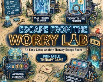 Teen CBT Game: Escape the Worry Lab, Escape Room, Fun Group Therapy Game, Adolescent Icebreaker, Mental Health, Psycho-education, Resource