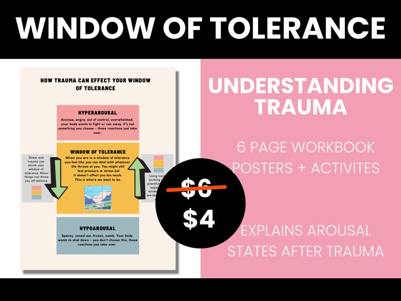 Window of Tolerance Workbook: PTSD Trauma Worksheets Therapy Psychology