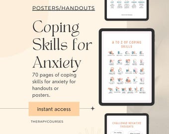 Coping Skills for Anxiety Worksheets: CBT Office Posters, Breathing + Mindfulness Therapy Tools, Psychology, Counselling Resources