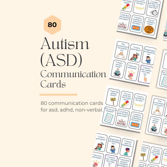 80 Communication Cards for Autism, ASD, Nonverbal - Teens & Adults, Flashcards, Therapy Tools, Counselling Resources, Handouts