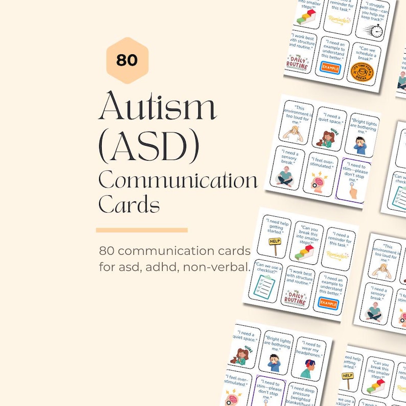 80 Communication Cards for Autism, ASD, Nonverbal - Teens & Adults, Flashcards, Therapy Tools, Counselling Resources, Handouts image 1