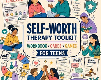 Self-Worth Workbook, Self Esteem Worksheets Boundaries & Relationships, Self Development Teenage Therapy (Printable PDF)