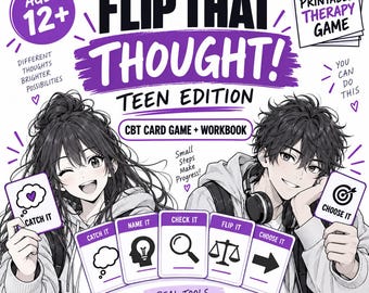 Flip that Thought! Teen Edition - Challenge Thoughts Game, Therapy Game, Teenage Therapy, Couselling Tool, Adolescents Group Therapy