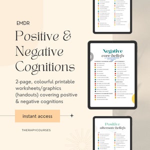 Foglio di lavoro sulle cognizioni negative in formato PDF - Foglio di lavoro EMDR sulle cognizioni positive e negative, Trauma PTSD, Adolescenti e Adulti