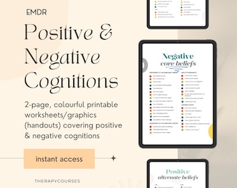 EMDR Cognitions Worksheet: Positive & Negative Beliefs Poster, Handout, Therapy Tools Counselling Resources