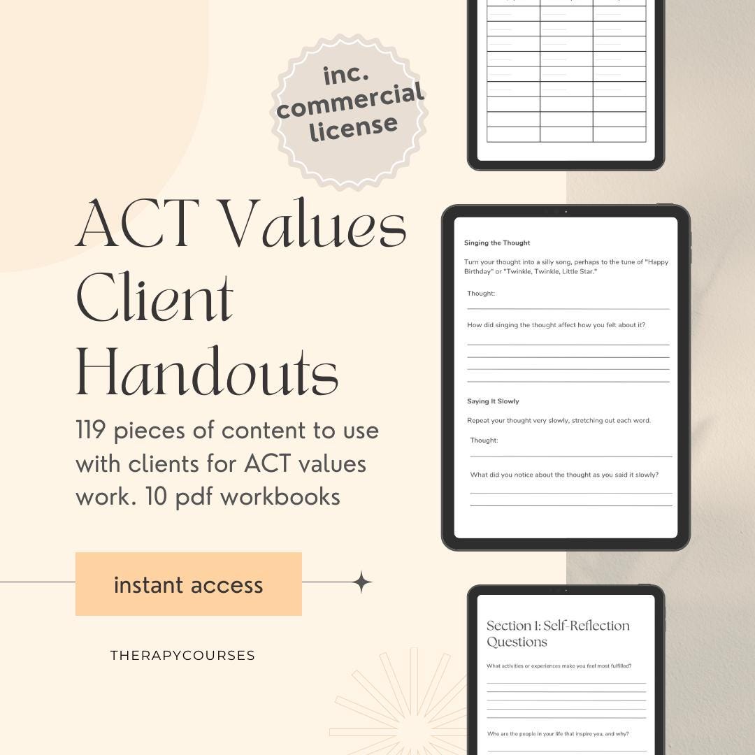 ACT Values Worksheets: Therapy Tools, Exercises, Resources, Acceptance ...