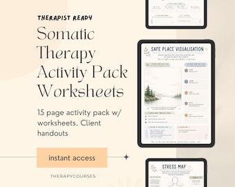 Somatic Therapy Activity Worksheet Pack for Therapists | 15 Somatic Tools with Client Handouts, Group Therapy (Adult + Teens)