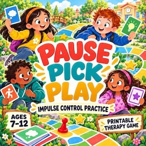Pauza Wybierz Odtwórz: Gra kontrolująca impulsy dla dzieci, ADHD, neuroatypowe, karty umiejętności radzenia sobie, regulacja emocji, zasoby dla terapeutów