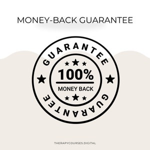 May include: Black and white 100% money-back guarantee seal with five stars and the text "Guarantee" around the outside.