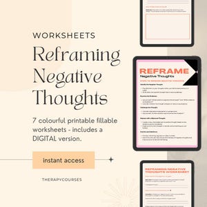 Reframing Negative Thoughts Worksheet: Positive Self-Talk Activity, Therapy Tools Resources, Handouts Counselling Resources