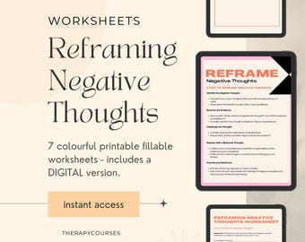 Reframing Negative Thoughts Worksheet: Positive Self-Talk Activity, Therapy Tools Resources, Handouts Counselling Resources