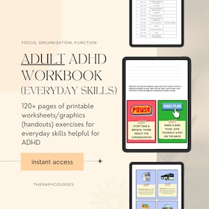 Adult ADHD Workbook - Executive Functioning, Planners, ADHD Organization Skills, Adult ADHD Planner Skills Worksheets, Therapy Tools