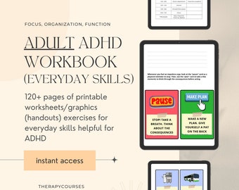 Adult ADHD Skills Worksheets: Executive Functioning & Organisation Tools Exercises Handouts Flashcard Role Play Counselling Resources