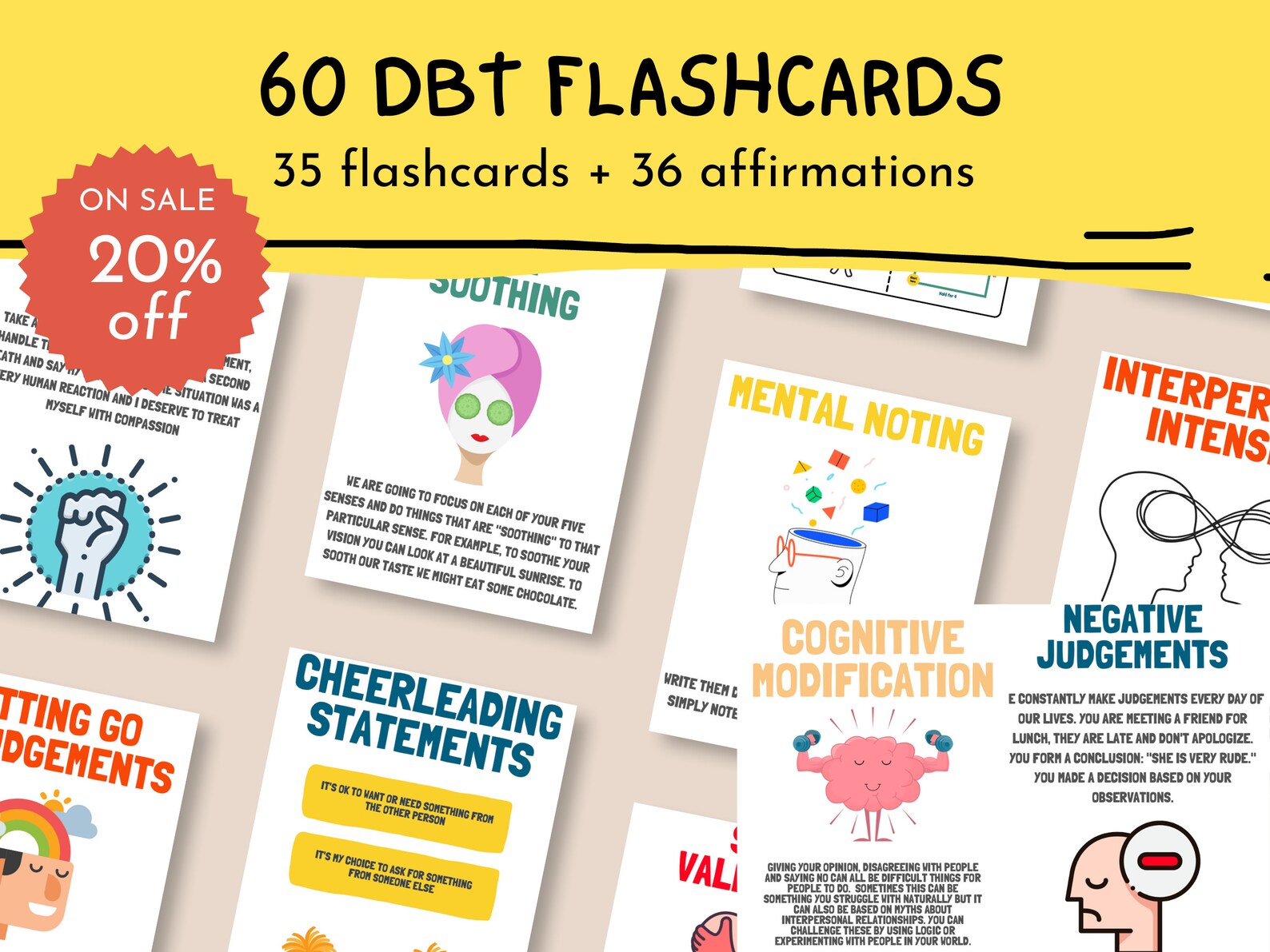 60 DBT Flashcards Coping Skills & DBT Affirmations: Dbt - Etsy UK