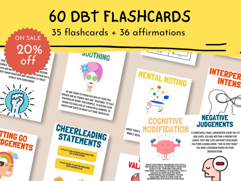 60 DBT Flashcards Coping Skills & DBT Affirmations Dbt Etsy