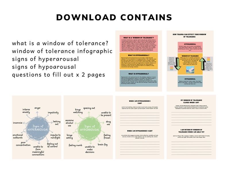 Window of Tolerance Workbook: PTSD Trauma Worksheets Therapy Psychology