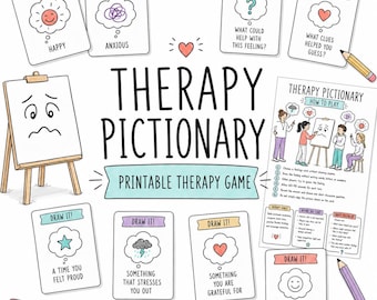 Therapy Pictionary: Fun Group Therapy Game, Resources for Therapist Psychologist (PDF Printable)